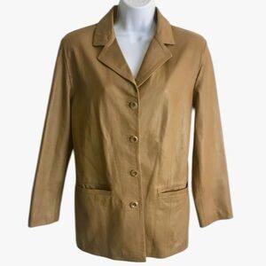 Vtg Women’s 44 10-12 Made in Italy Vera Pelle Tan Leather 4-Button Jacket in EUC